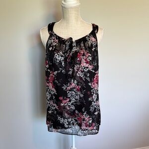 White House Black Market Ruffled Tie Front Tank Top Black Pink